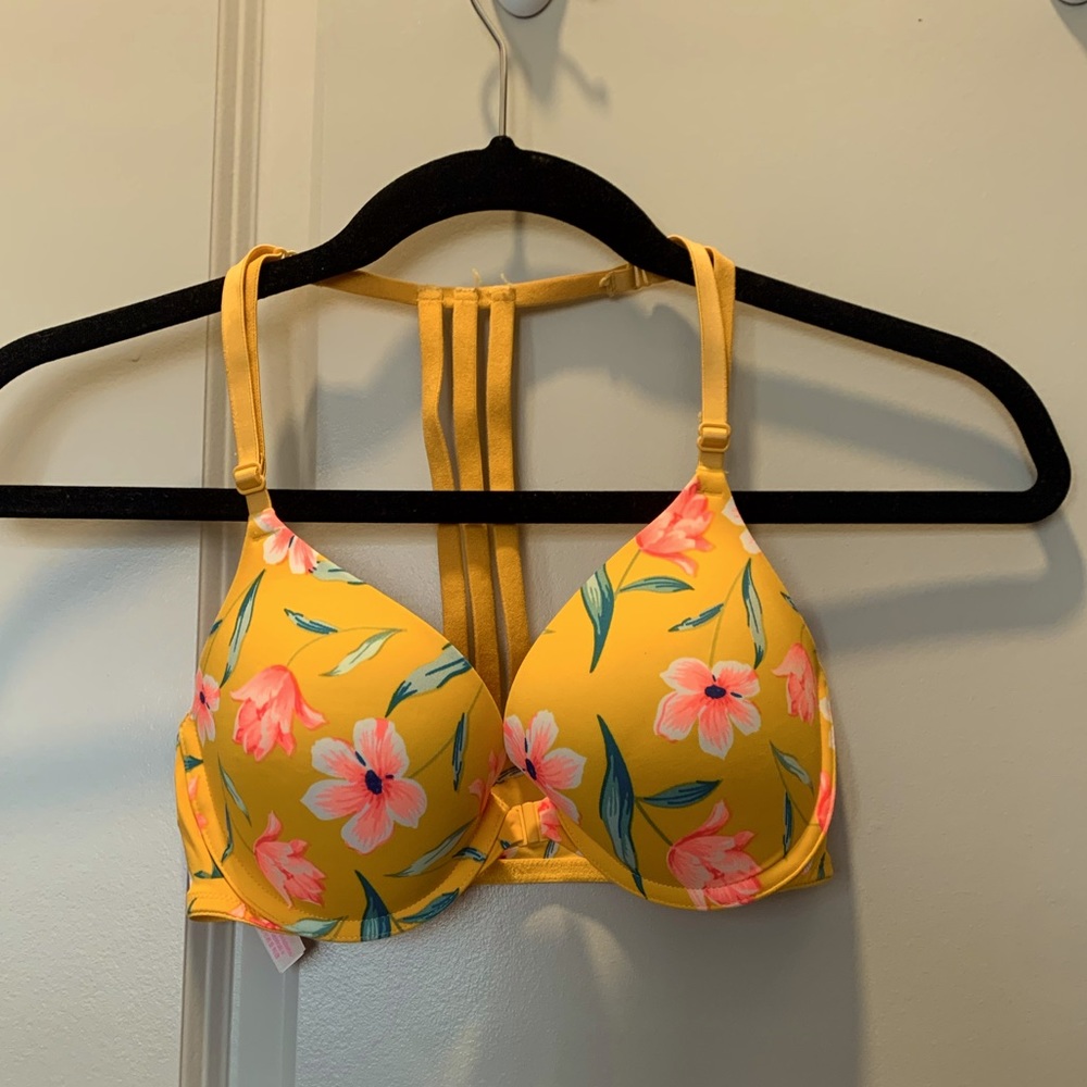 Yellow Front-clasp Pink Bra